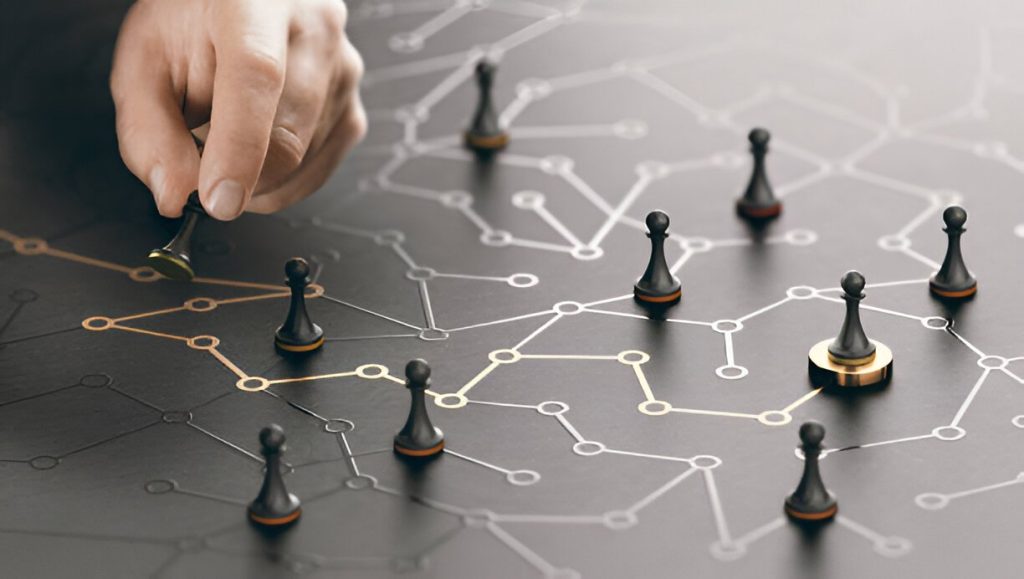 Business strategy diagram showing network connections and partnership planning for Amazon PPC scaling